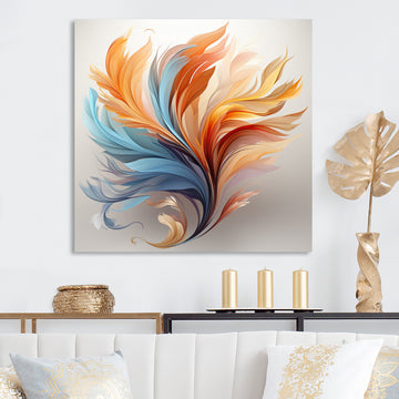 Fractal Boho Feather Amber Orange And Turquoise - Feathers Wall Decor